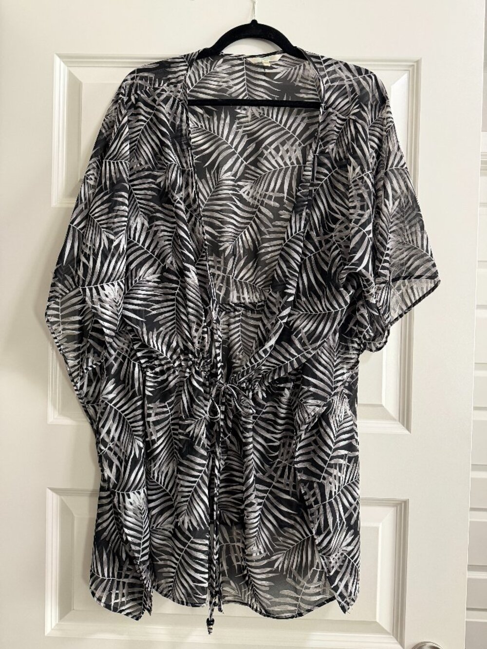 Hawaiian Tropic Black & White Fern pattern swim cover up Sz XL